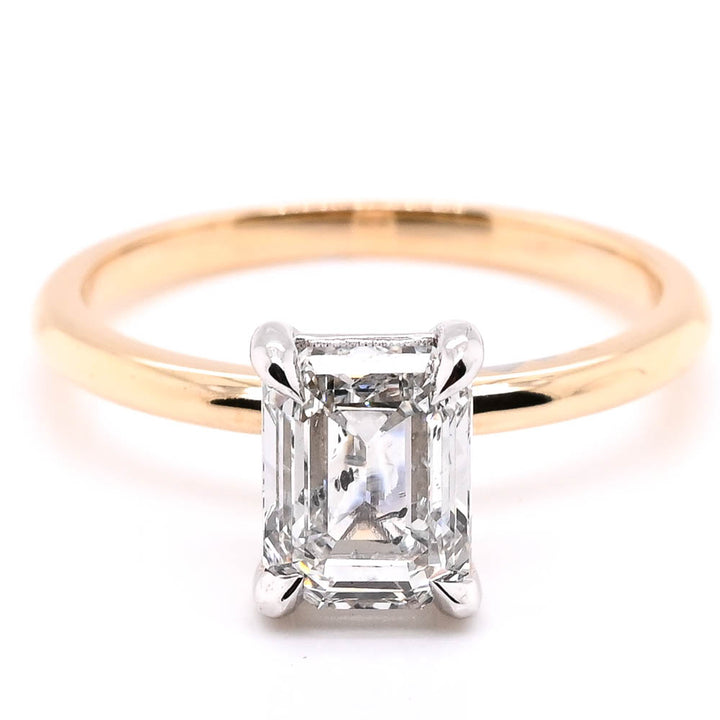 14KT Yellow Gold 1.37CT Emerald Shape Lab Grown Diamond Solitaire Engagement Ring.