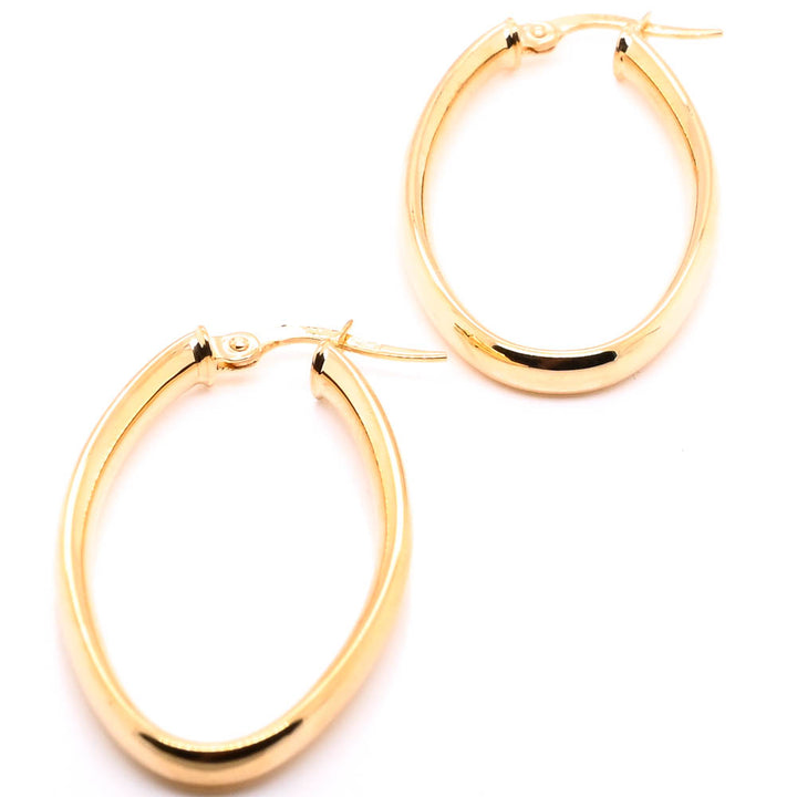 10KT Yellow Gold Oval Large Hoop Earrings.