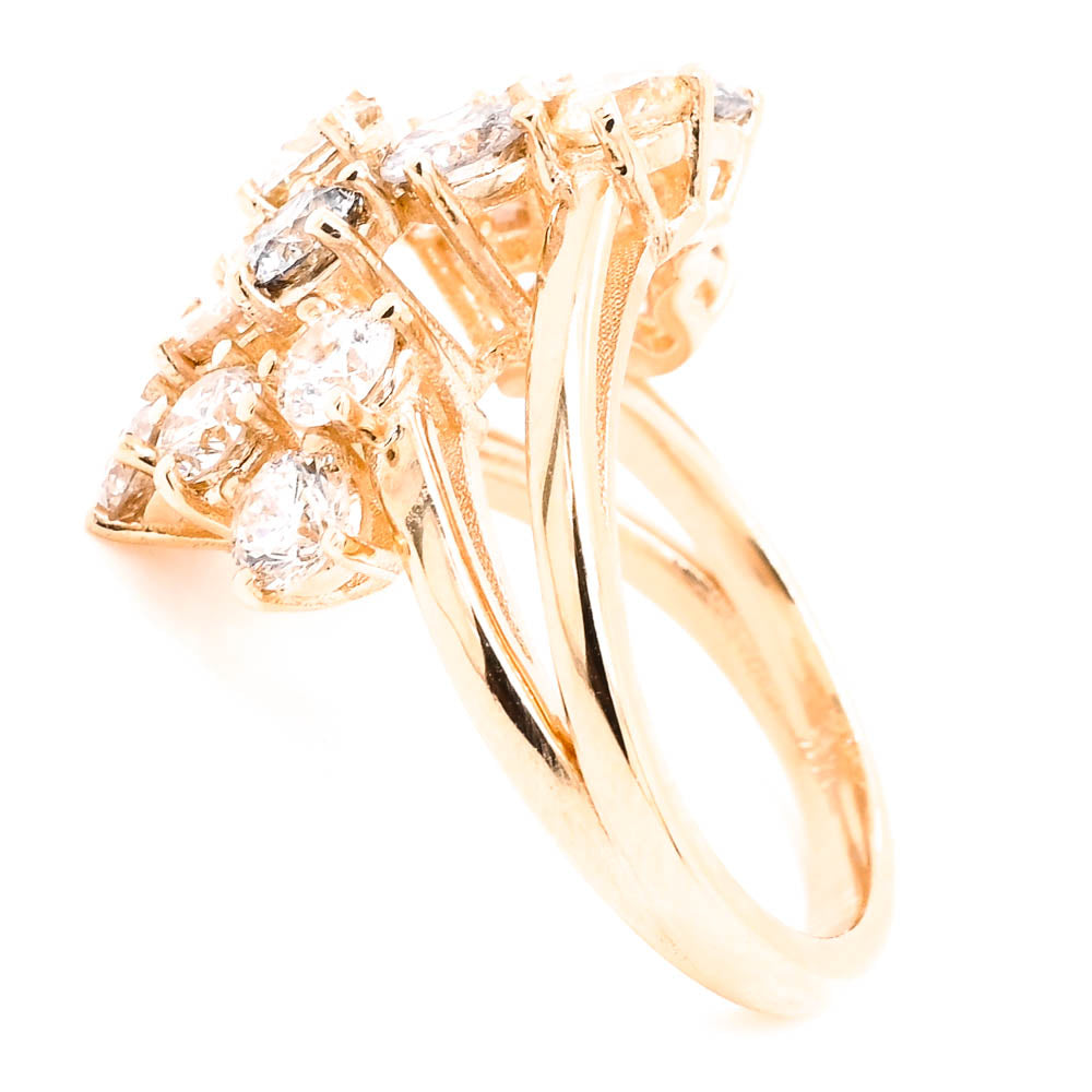 14KT Yellow Gold 3.02CTW Diamond Cluster Celebration Ring.