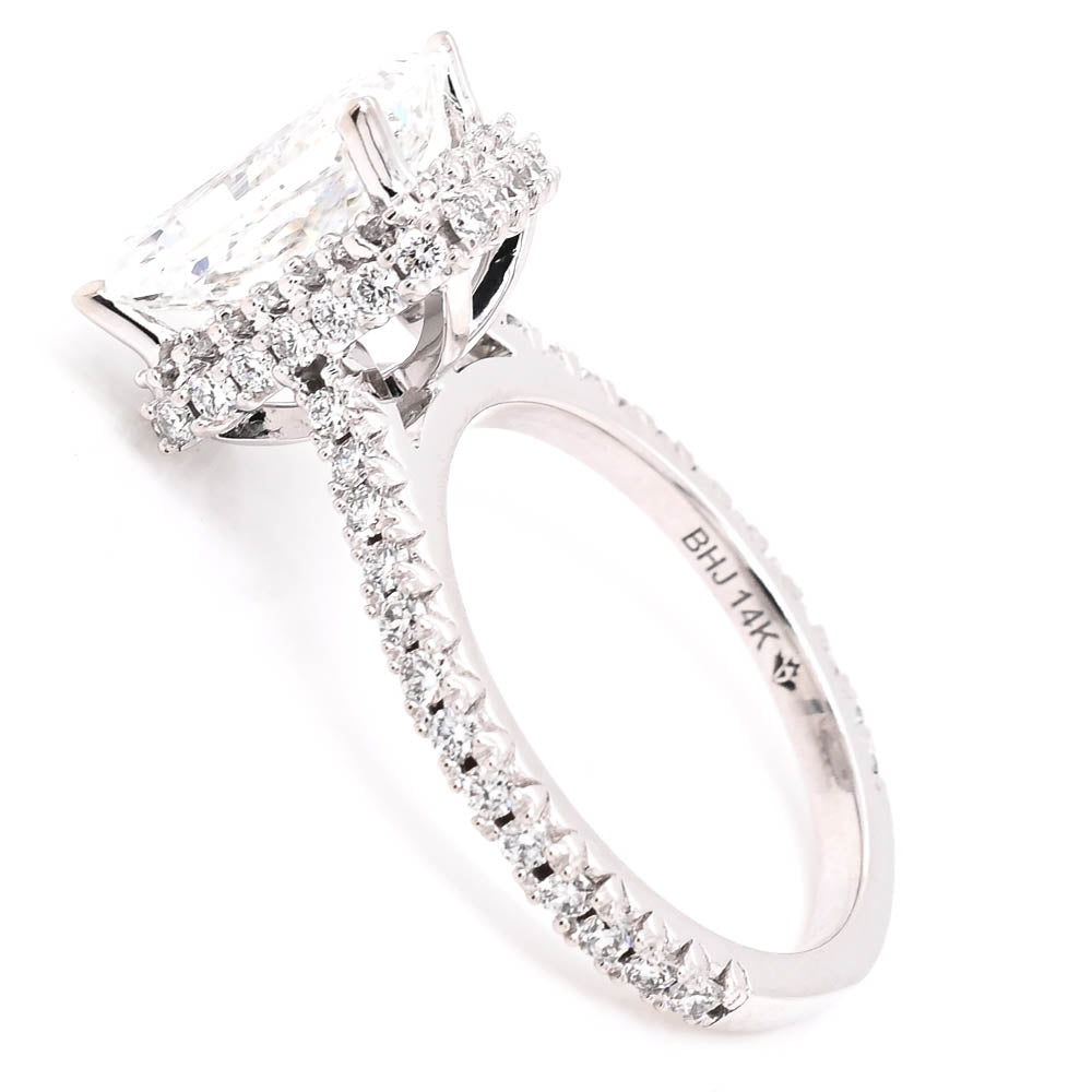 14KT White Gold 3.70CTW Radiant Cut Lab Grown Diamond Double Halo Engagement Ring.