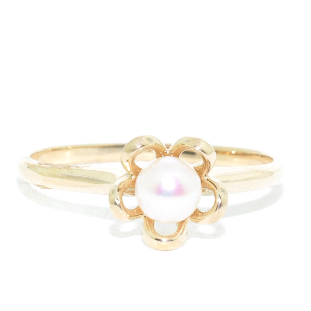 10KT Yellow Gold 2MM Cultured Pearl Childrens Ring.