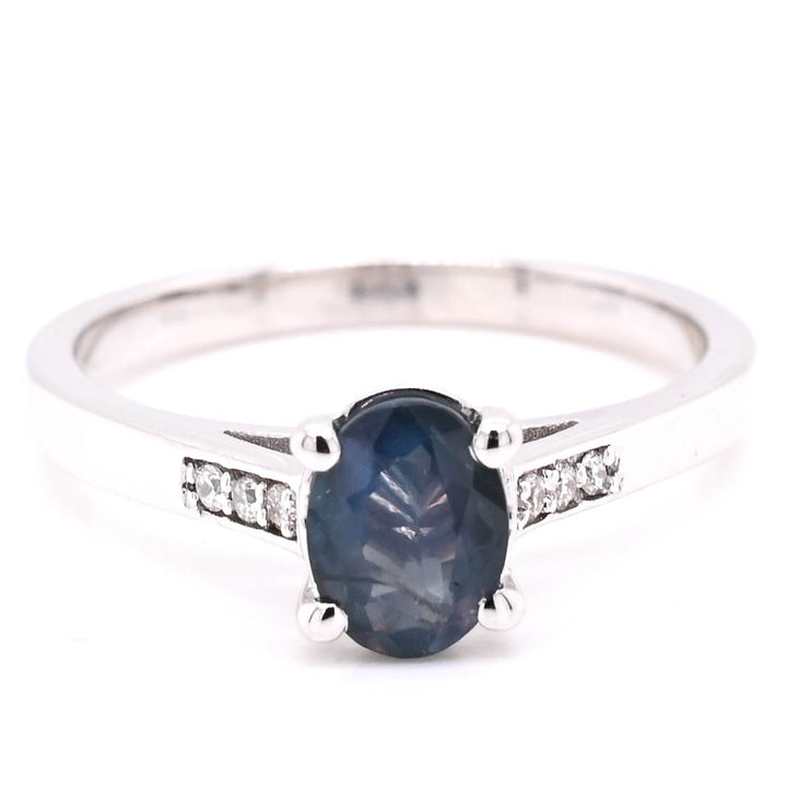 14KT White Gold 0.53CT Oval Shape Natural Alexandrite & Diamond Ring.