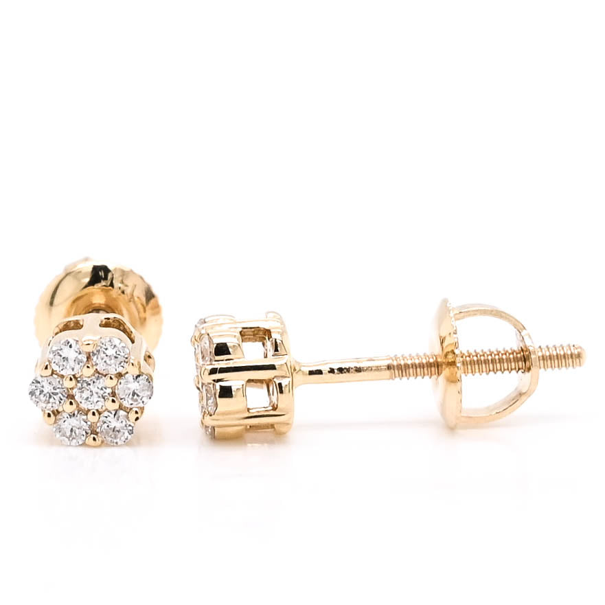 14KT Yellow Gold 0.35CTW Diamond Cluster Earrings.