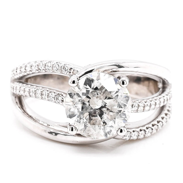 14KT White Gold 2.25CTW Round Brilliant Diamond Accented Engagement Ring.