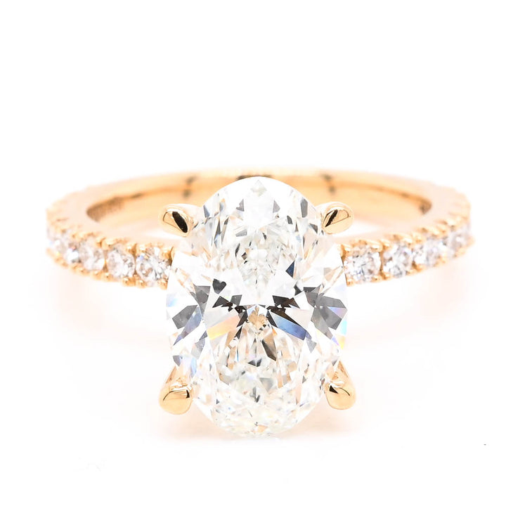 14KT Yellow Gold 3.60CTW Oval shape LAb Grown Diamond Accent Engagement Ring.