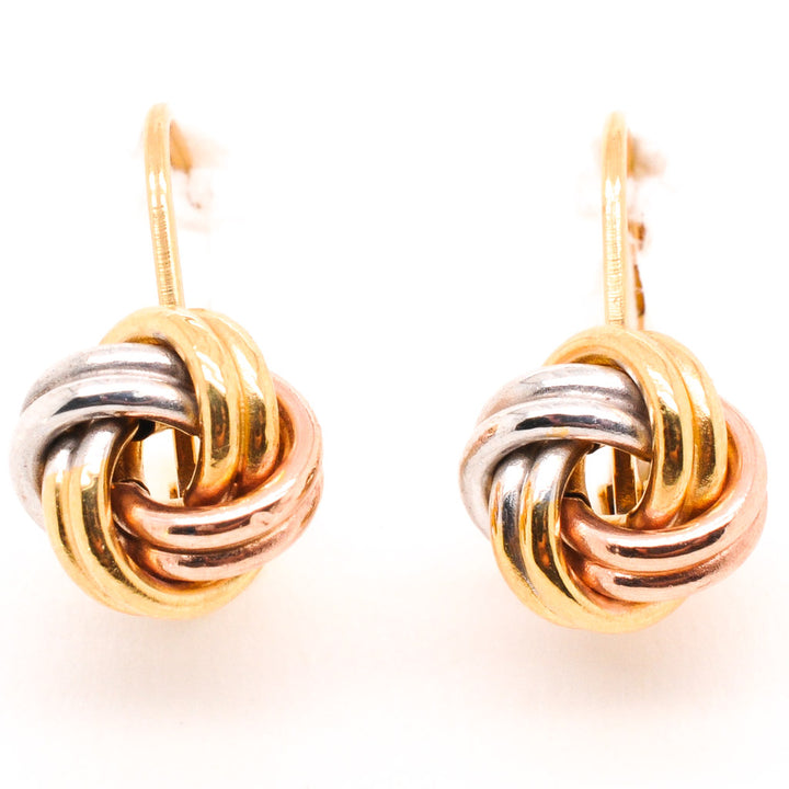 10 Karat Tri-Colour Gold Love Knot Lever Back Earrings.