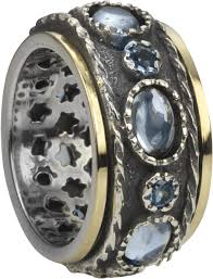 Sky Meditation Ring. Sterling Silver, 9KT Yellow Gold, and Blue Topaz, Size 9.