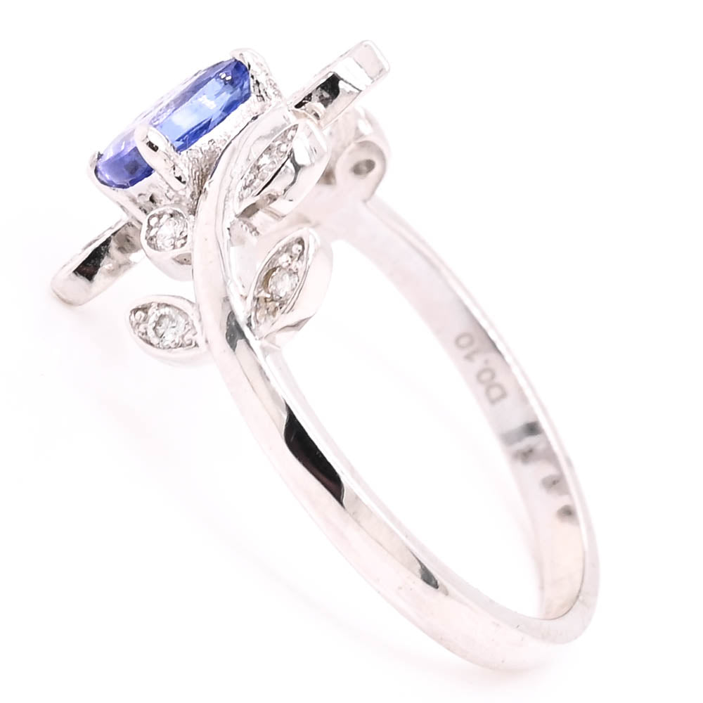 14KT White Gold Cushion Cut Tanzanite & Diamond Ring..