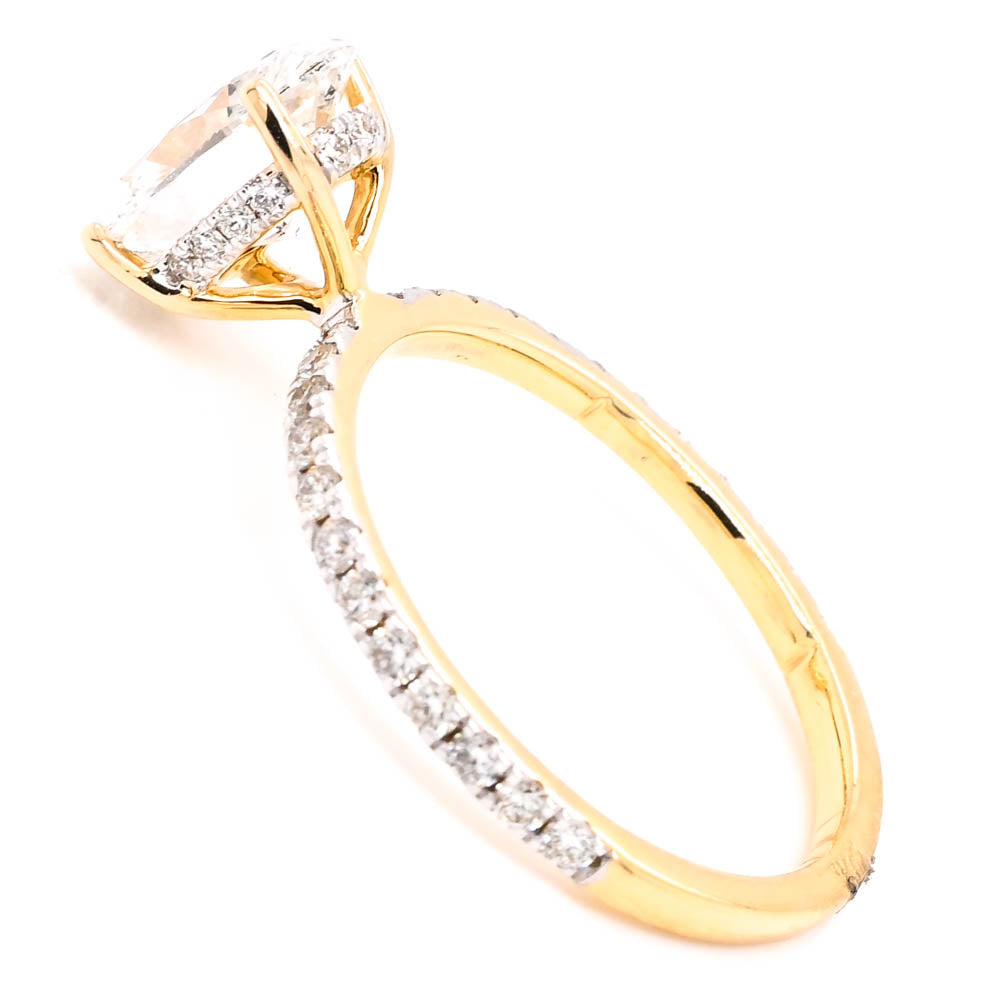 14KT Yellow Gold 1.97CTW Oval shape Lab Grown Diamond Hidden Halo Engagement Ring.