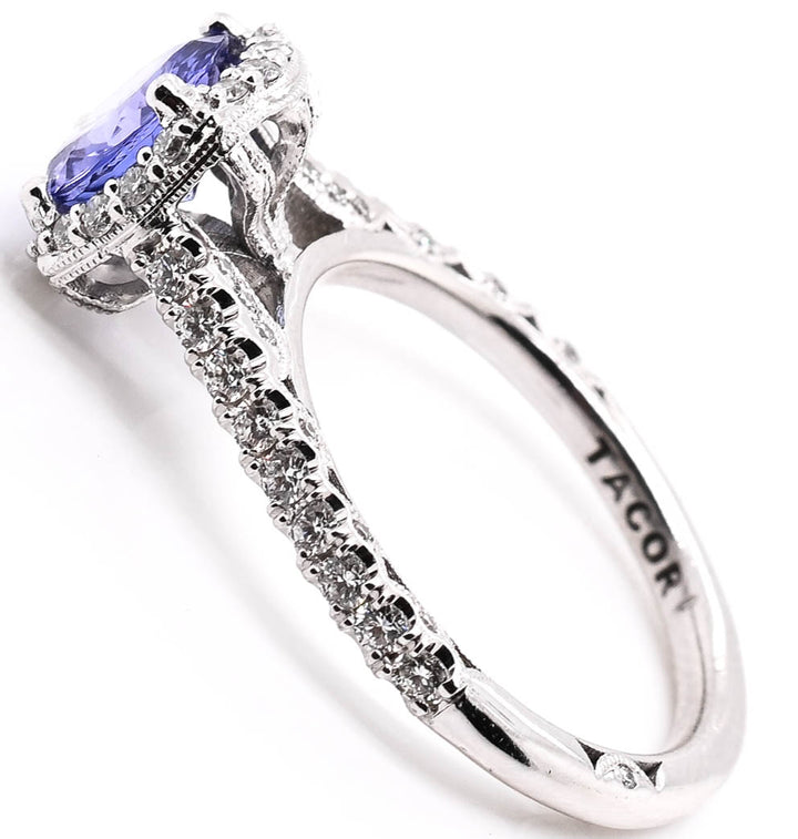 Tacori Platinum 1.16CT Round Tanzanite & Diamond Halo Set Ring.