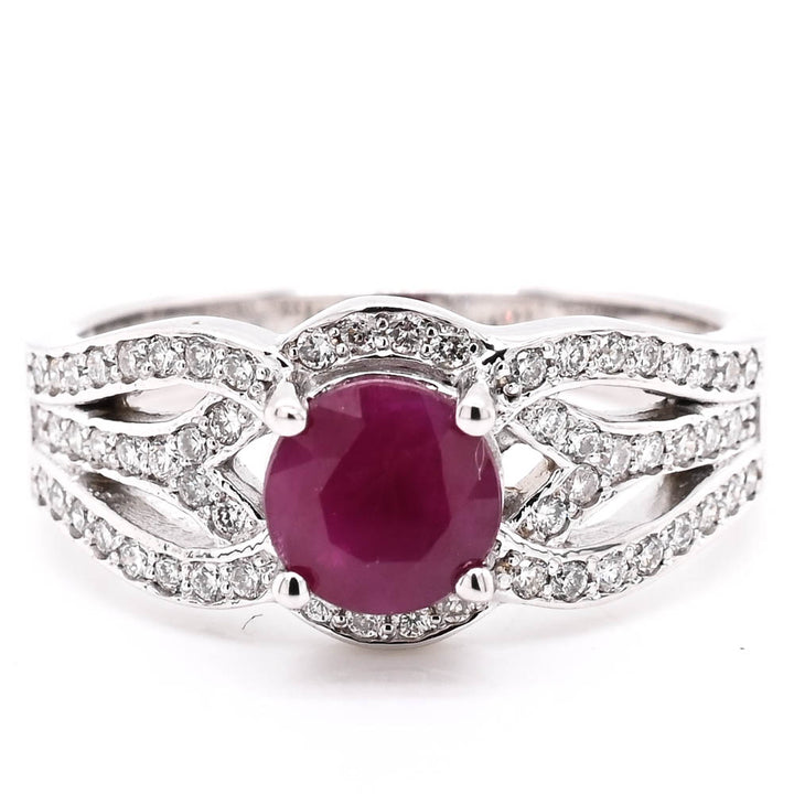 14KT White Gold 0.90CT Ruby & Diamond Ring.