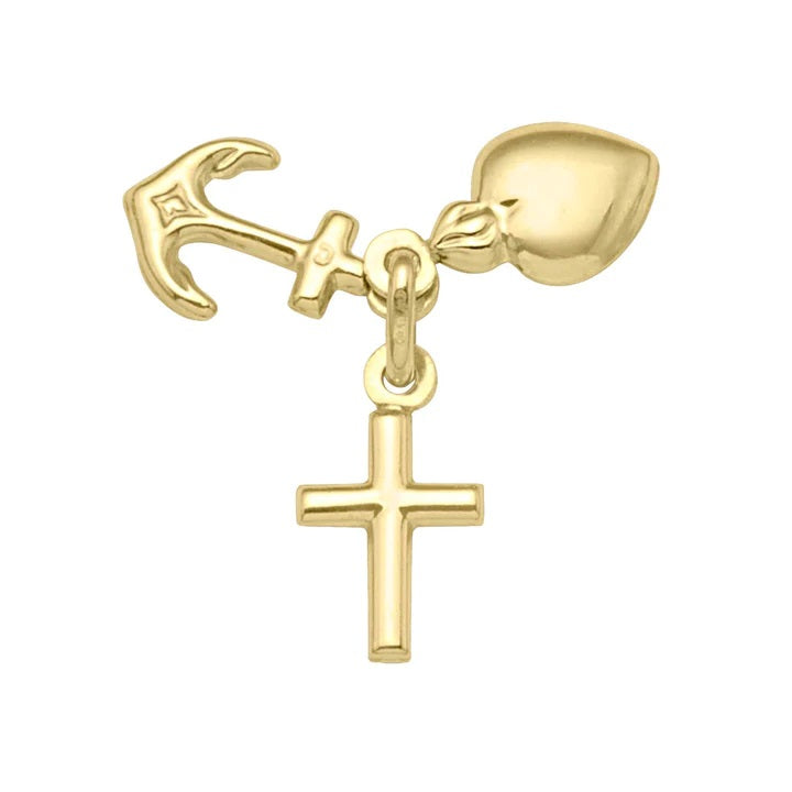 18KT Yellow Gold 18x8mm Faith, Hope & Love Charm.