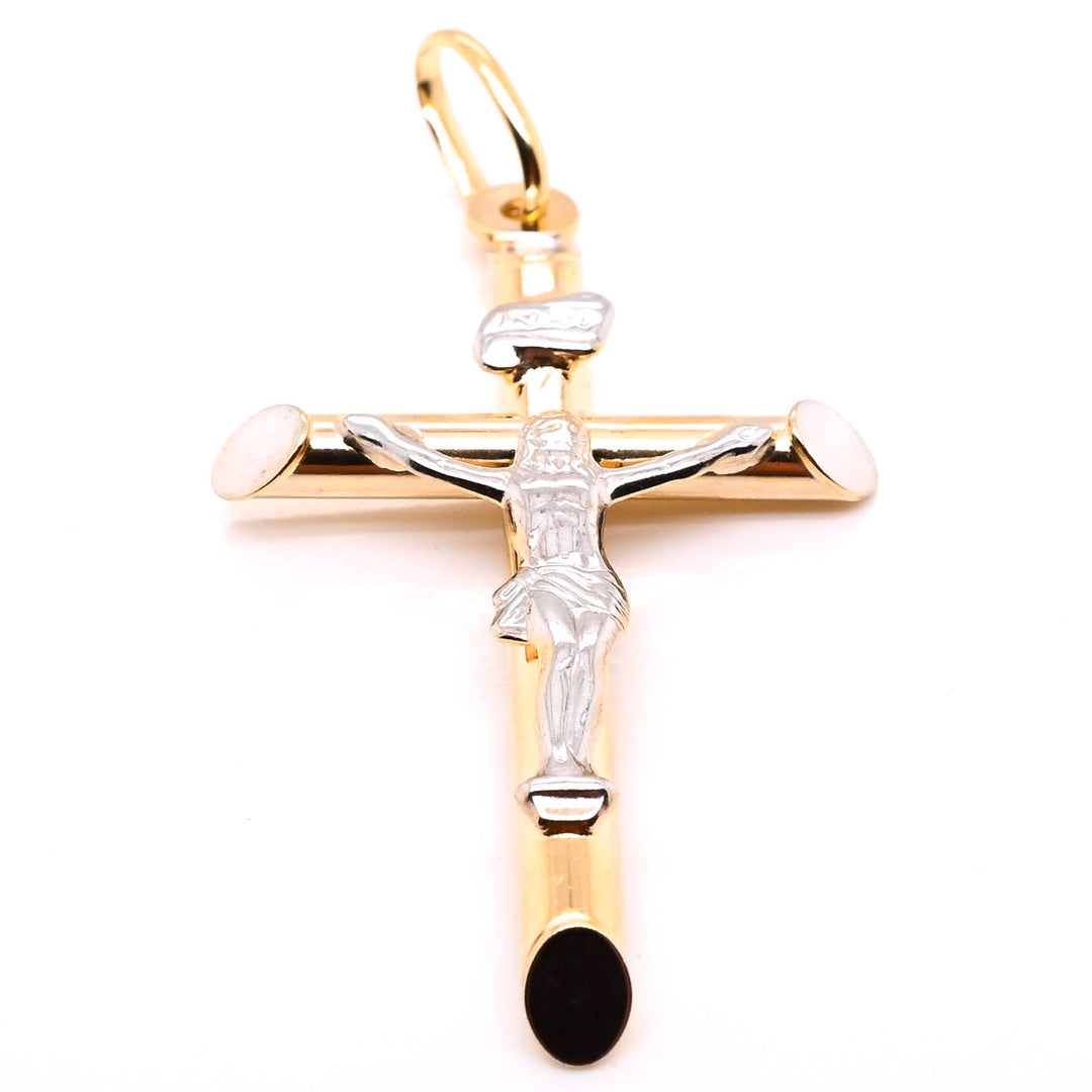 10KT TwoTone Gold 46x28mm Crucifix Pendant.