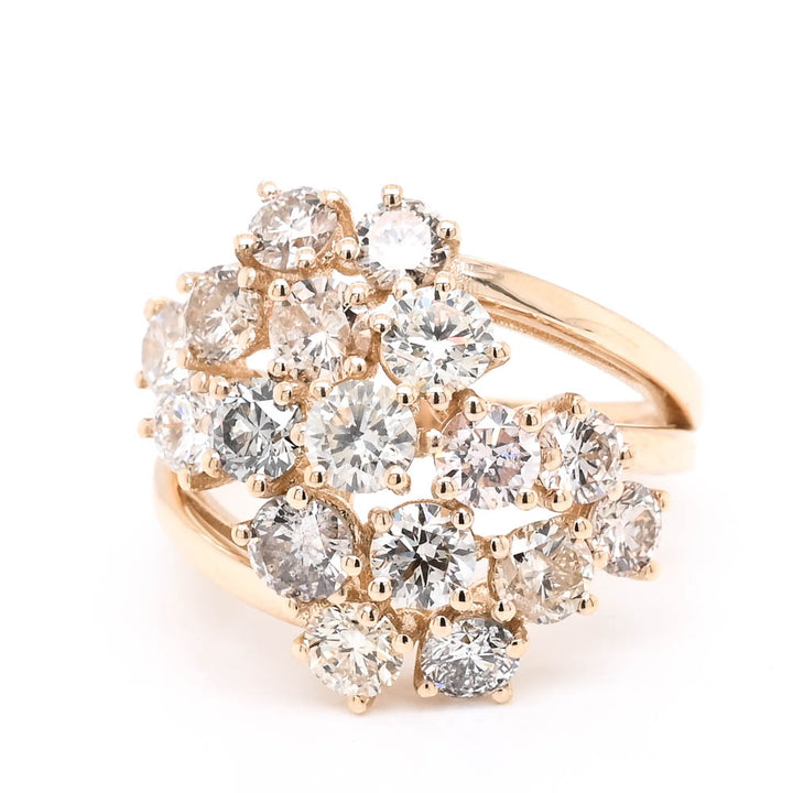 14KT Yellow Gold 3.02CTW Diamond Cluster Celebration Ring.