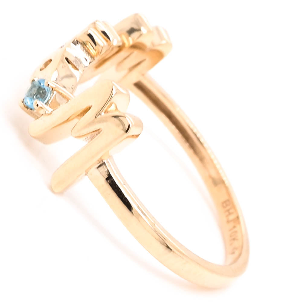 10KT Yellow Gold Blue Topaz "MRS" Ring.