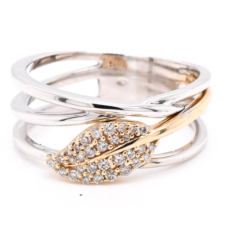 10KT White & Yellow Gold 0.15CTW Diamond Leaf Ring.