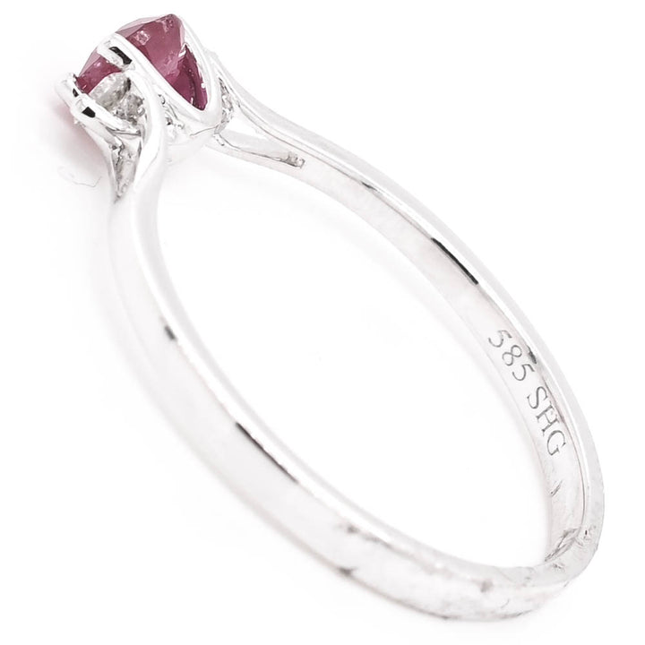 14KT White Gold 0.38CT Round Shape Ruby and Diamond Ring.