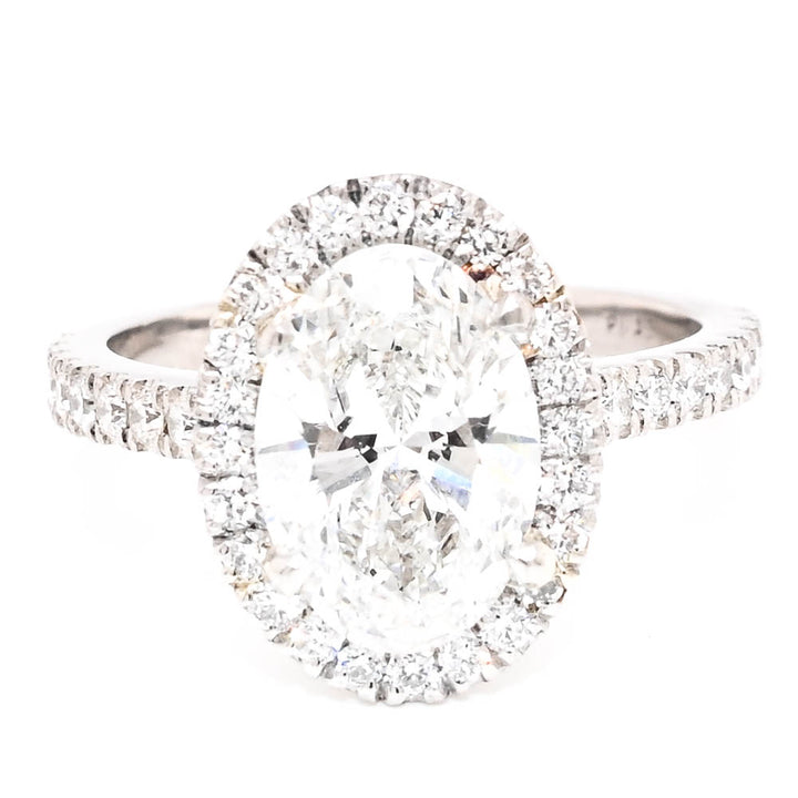 Platinum 2.59CTW Oval Shape LAB GROWN Diamond Halo Set Engagement Ring.