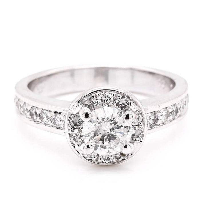 18KT White Gold 1.04CTW Round Brilliant Diamond Halo Set Engagement Ring.