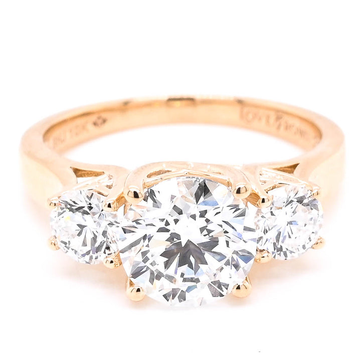 10KT Yellow Gold 2.30CTW Round Brilliant Lab Grown Diamond Trinity Engagement Ring.