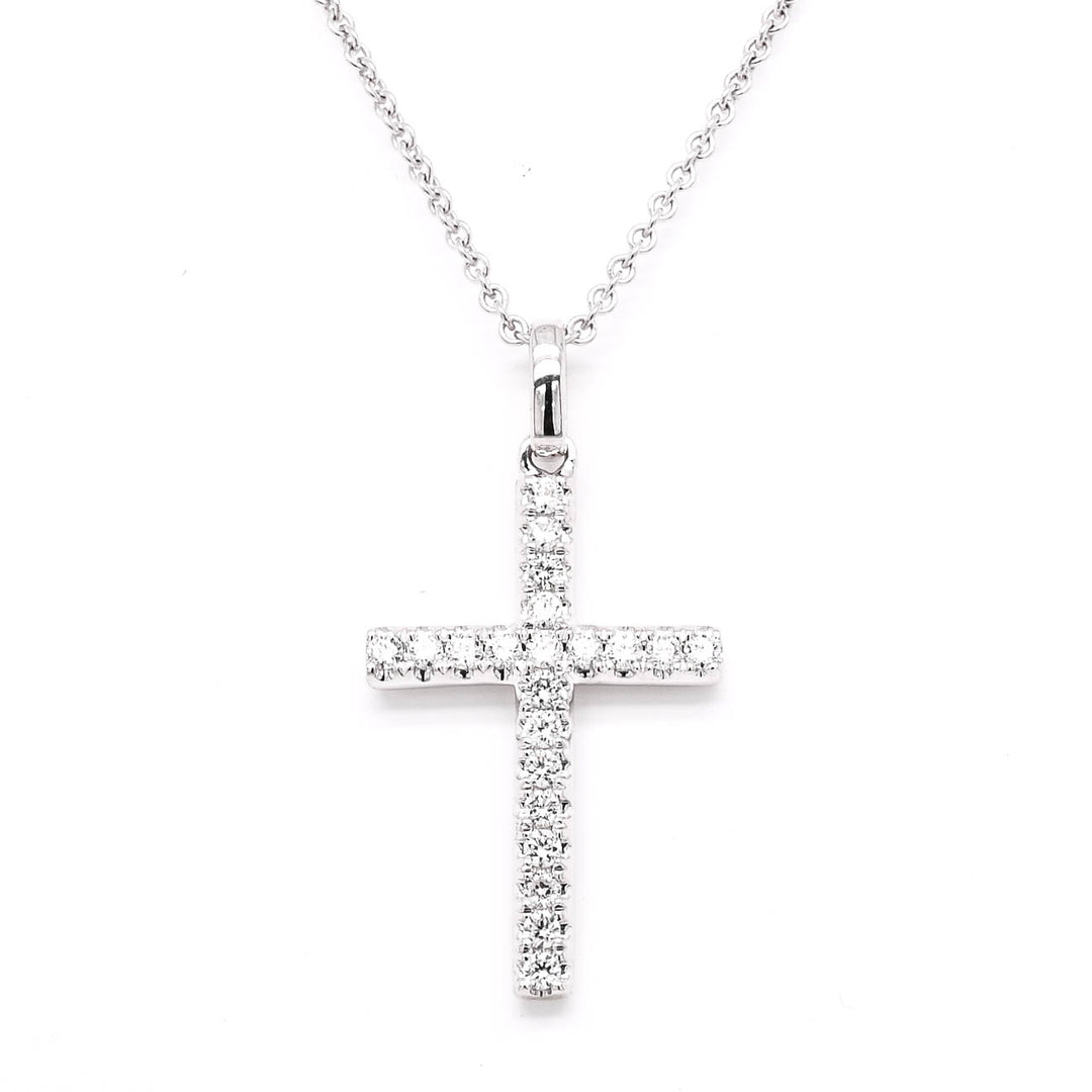 14KT White Gold 18" 0.33CTW Diamond Cross Necklace.