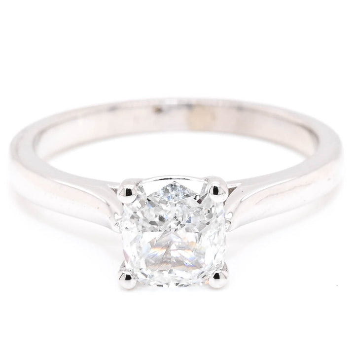 14KT White Gold 1.00CT Cushion Cut LAB GROWN Diamond Solitaire Engagement Ring.