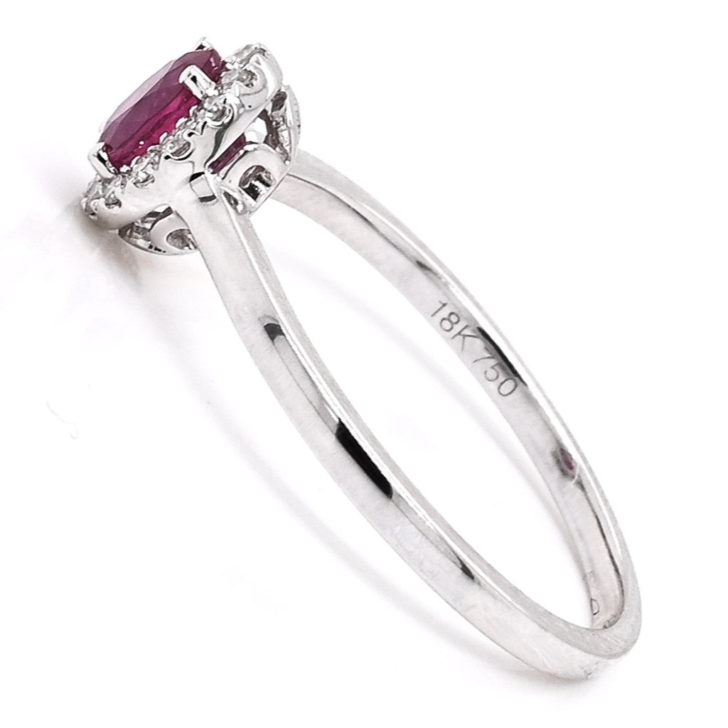 18KT White Gold 0.55CT Oval shape Ruby and Diamond Ring.