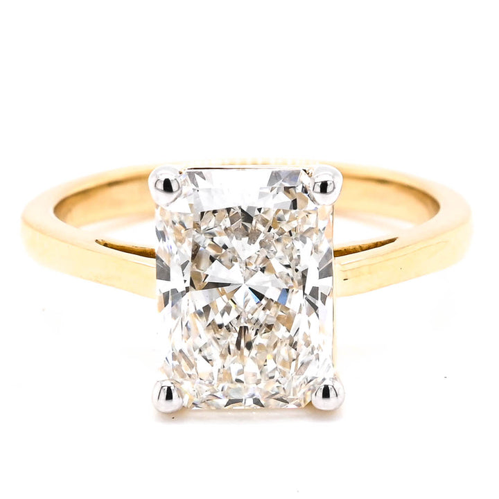 14KT Yellow Gold 3.01CT Radiant Cut Lab Grown Diamond Solitaire Engagement Ring.