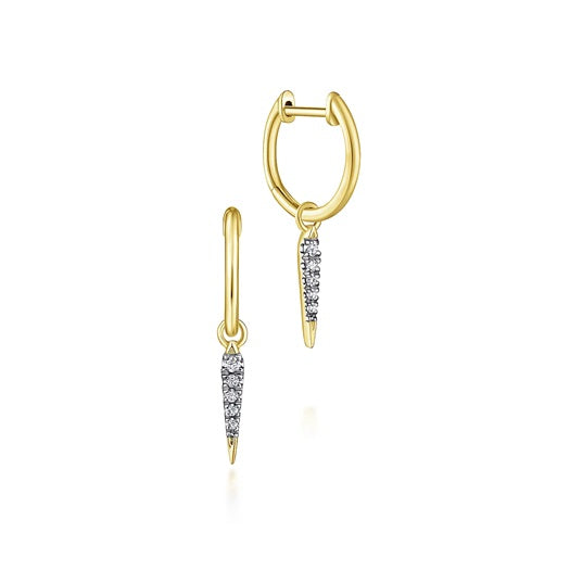 Gabriel & Co 14KT Yellow Gold 0.08CTW Gold Pavé Diamond Spike Huggie Drop Earrings.