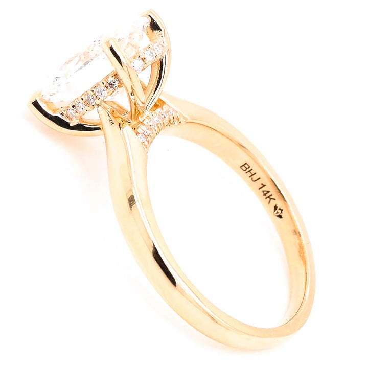 14KT Yellow Gold 2.63CTW Oval Shape LAB Created Diamond Hidden Halo Set Engagement Ring