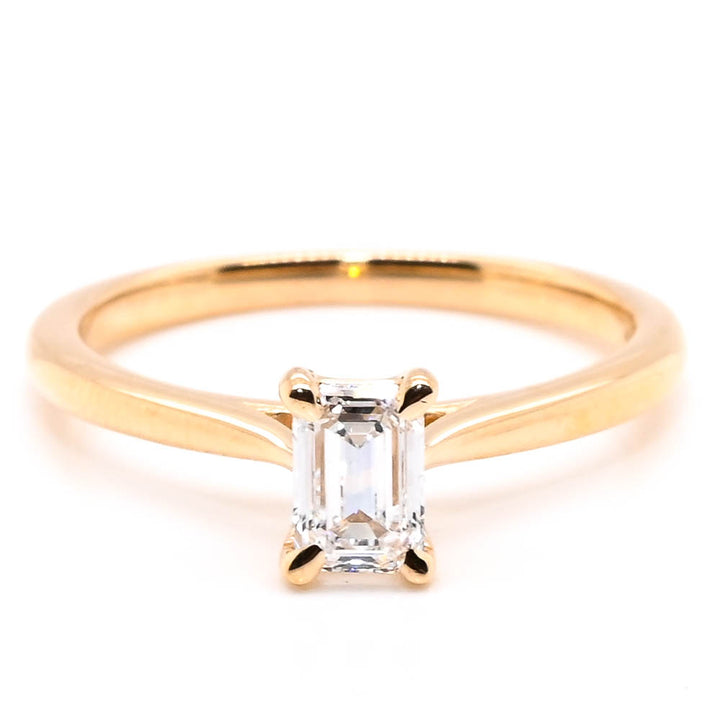 14KT Yellow Gold 0.40CT Emerald shape LAB GROWN Diamond Solitaire Engagement Ring.