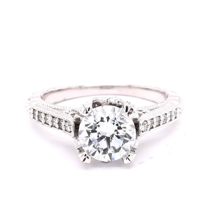 14KT White Gold 1.93CTW Round Brilliant LAB GROWN Vintage Inspired Diamond Engagement Ring.