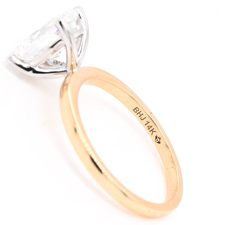 14KT White & Yellow Gold 3.00CT Oval shape Lab Grown Diamond Solitaire Engagement Ring.