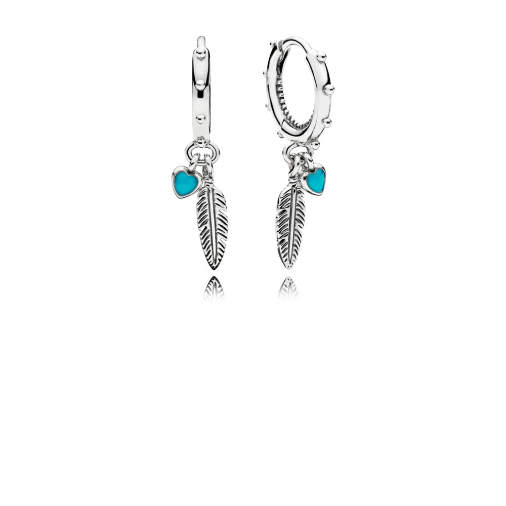 Pandora turquoise hearts & deals feather hoop earrings