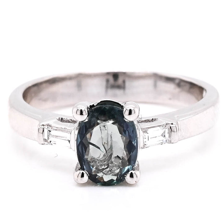 14KT White Gold 0.68CT Oval Shape Natural Alexandrite & Diamond Ring.