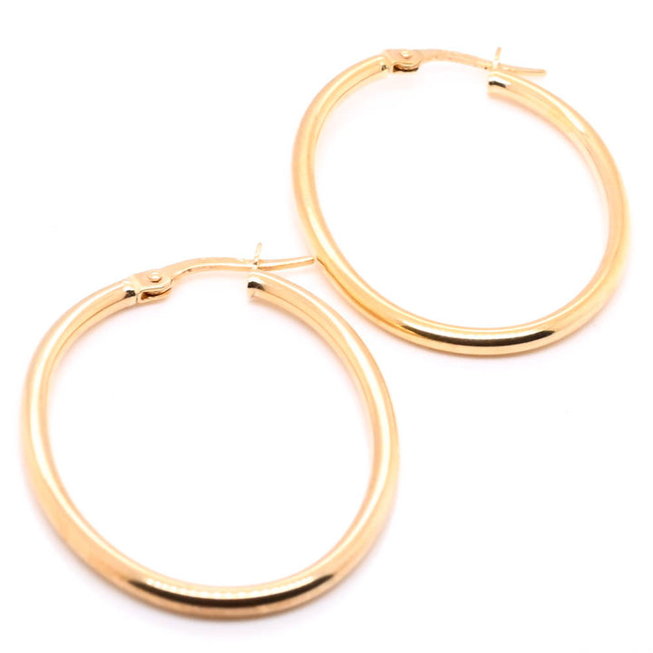 10 Karat Yellow Gold Oval Oval Hoop Earrings.