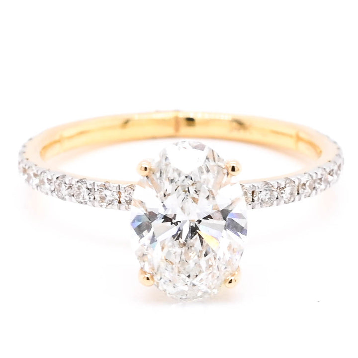 14KT Yellow Gold 1.97CTW Oval shape Lab Grown Diamond Hidden Halo Engagement Ring.