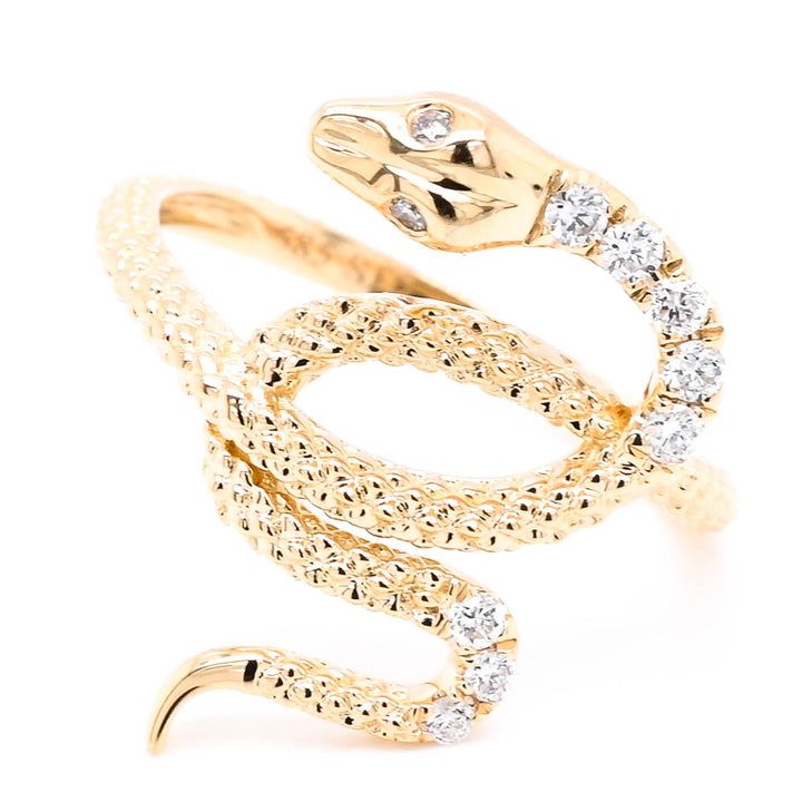 14KT Yellow Gold 0.17CTW Diamond Snake Ring.