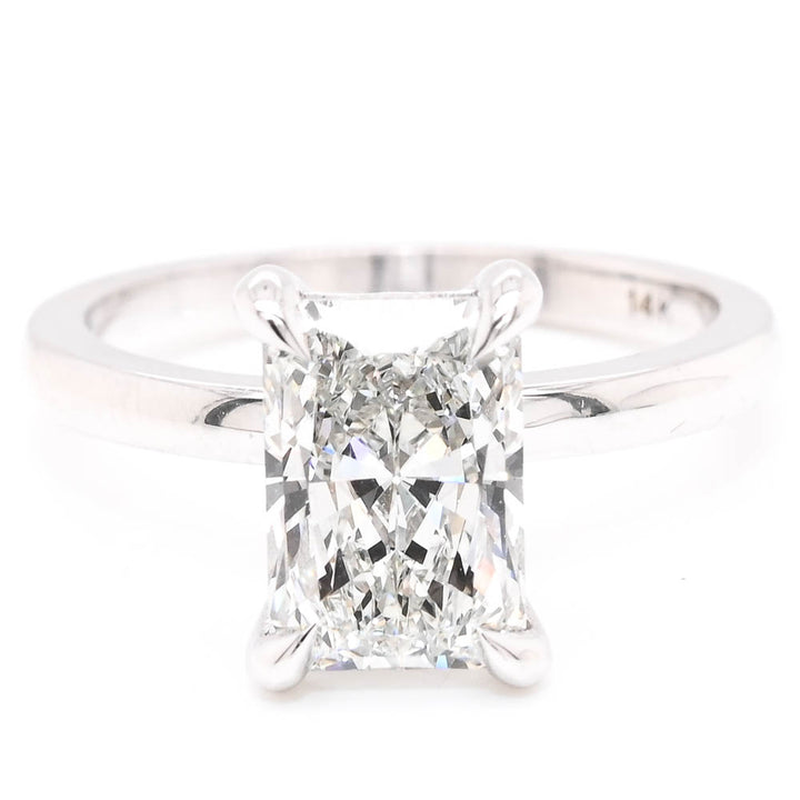 14KT White Gold 1.95CT Radiant Cut LAB GROWN Diamond Solitare Engagement Ring.