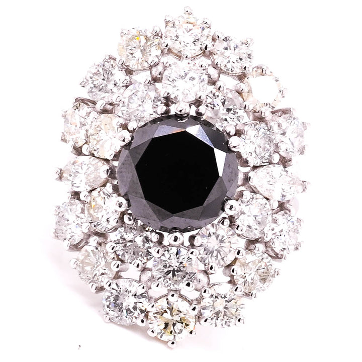 14KT White Gold 7.15CTW Black & White Diamond Celebration Ring.