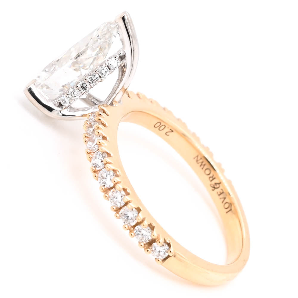 14KT Yellow & White Gold 2.50CTW Pear shape Lab Grown Diamond Engagement Ring.