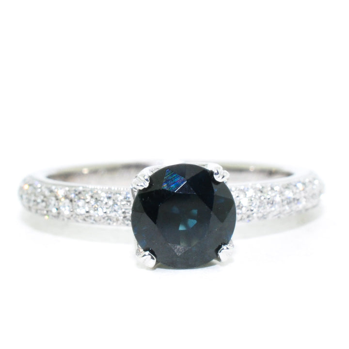 18KT White Gold 1.16CT Blue Sapphire and Diamond Ring.