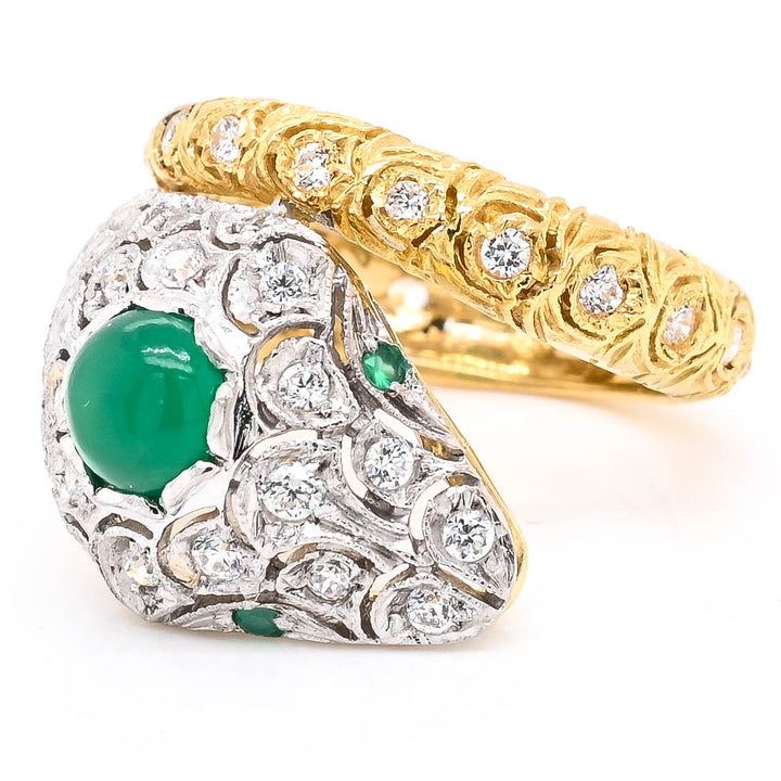 18KT Yellow & White Gold White and Green C.Z Snake Ring.