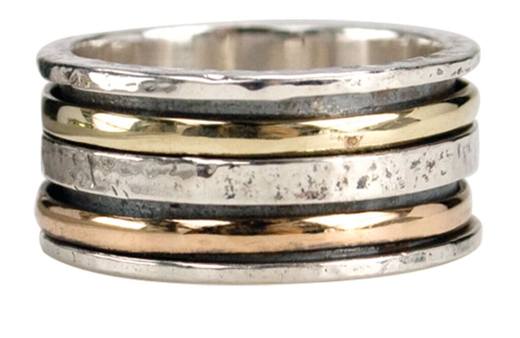 Universe Meditation Ring. Sterling Silver and 9KT Gold. Size 6.