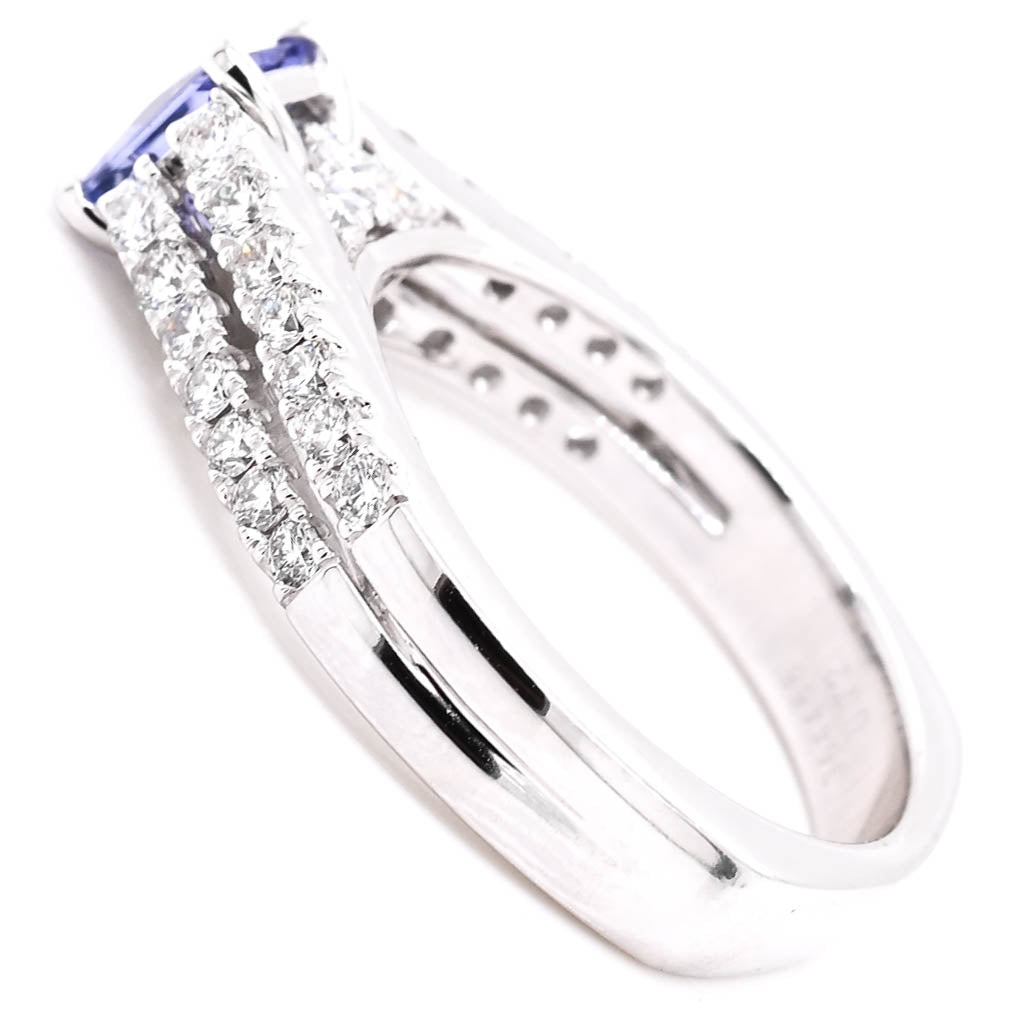 18KT White Gold 0.60CT Princess Cut Tanzanite & Diamond Accent Ring.