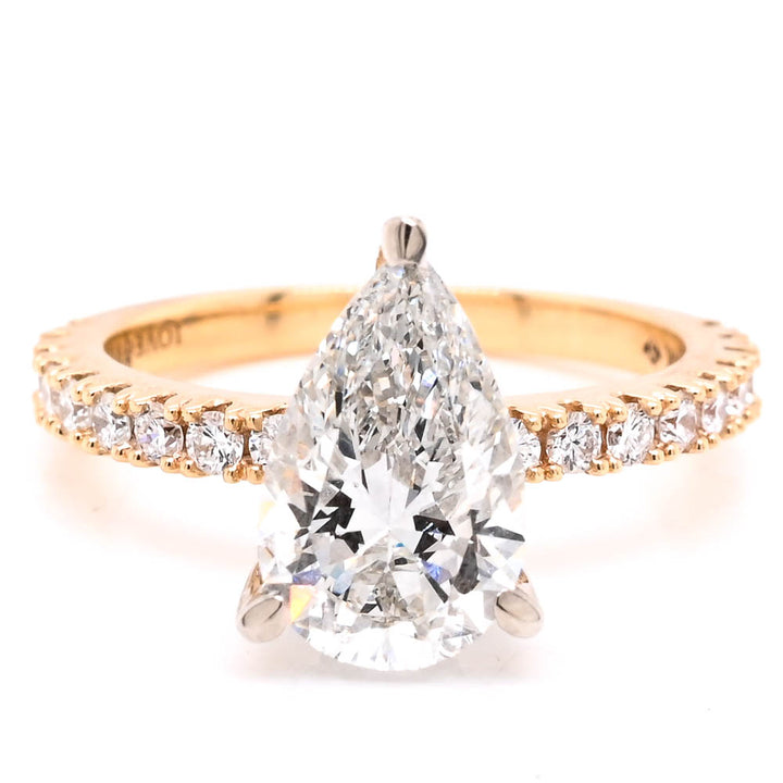 14KT Yellow & White Gold 2.50CTW Pear shape Lab Grown Diamond Engagement Ring.