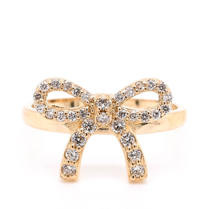 14KT Yellow Gold 0.34CTW Diamond Bow Ring.