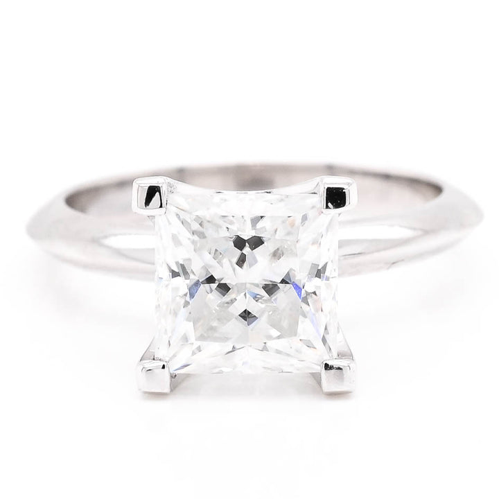 14KT White Gold 2.00CT Princess Cut Moissanite Solitaire Ring.