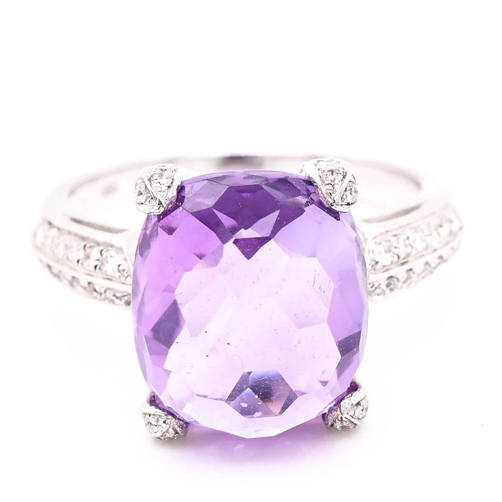 14KT White Gold Amethyst & Diamond Ring.