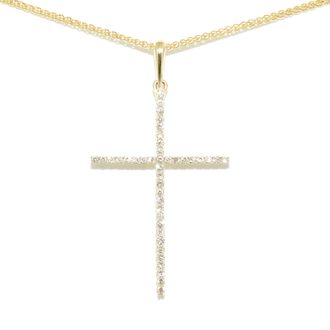 14KT Yellow Gold 18" 0.16CTW Diamond Cross Pendant.